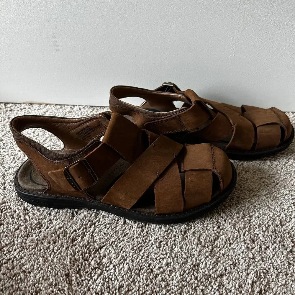 Abeo Brandon Neutral Leather Fisherman Sandals Leather Brown Mens 10 Bio Systems